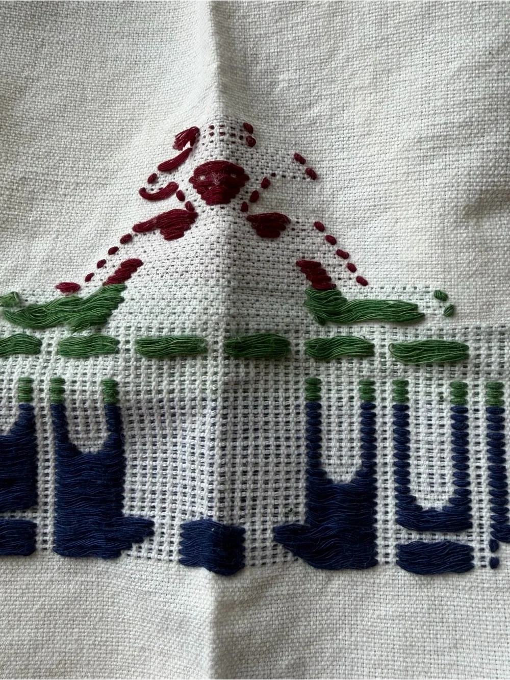 Vintage Folk Embroidered Tablecloth 68x96 Cotton Fringe